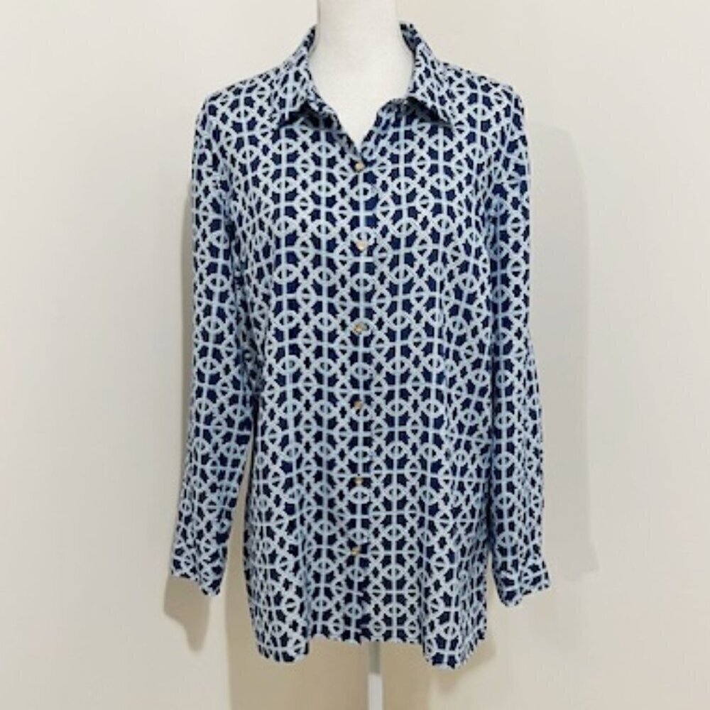 Charter Club Luxury 100% Linen Long Sleeve Roll Tab Button Up Shirt Women's Lrg